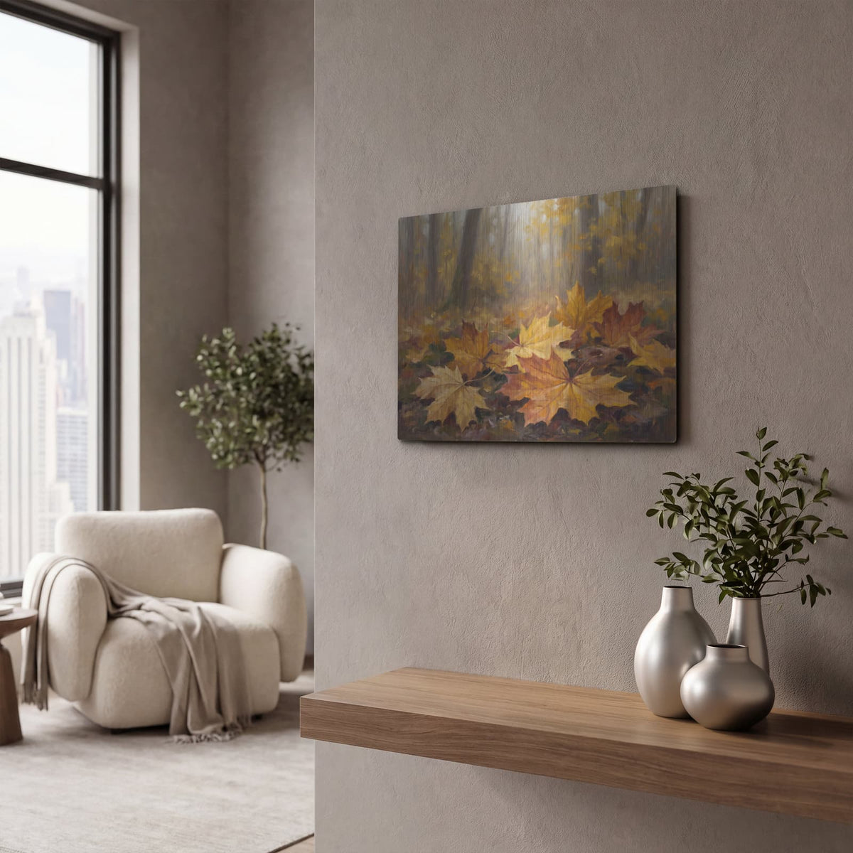 'Golden Leaves of October' by Veve – Metal Wall Art, 16x12 room view
