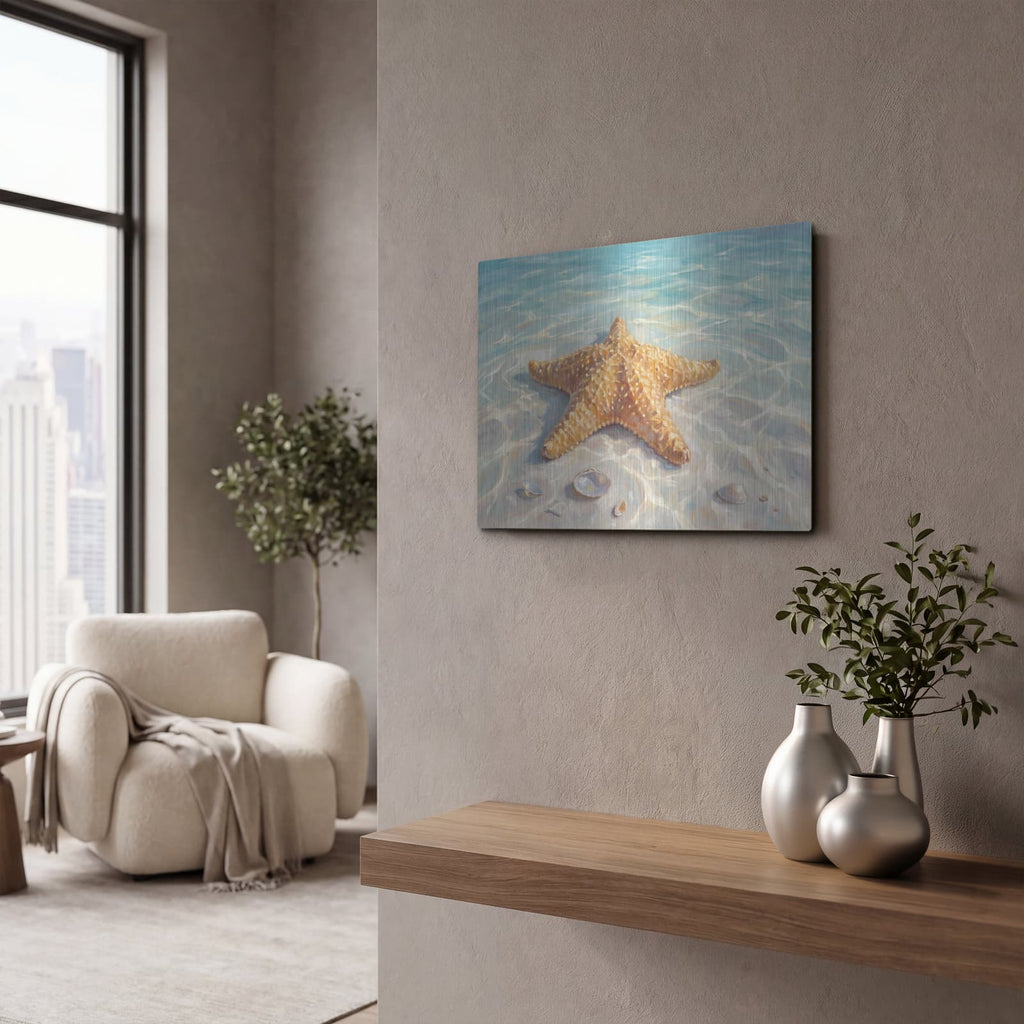 'Golden Starfish' by Veve – Metal Wall Art, 16x12 room view