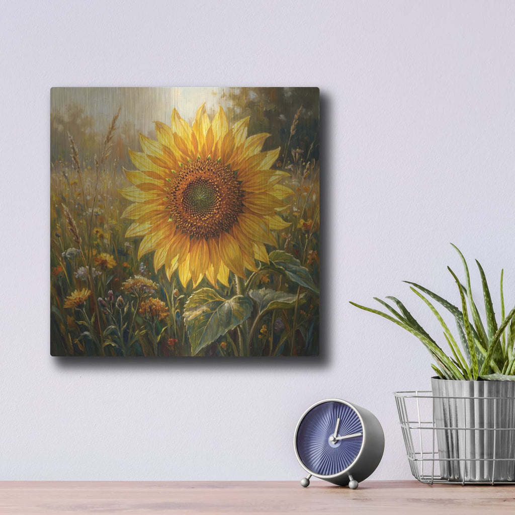 'Golden Sun Bloom' by Veve – Metal Wall Art, 12x12 room view