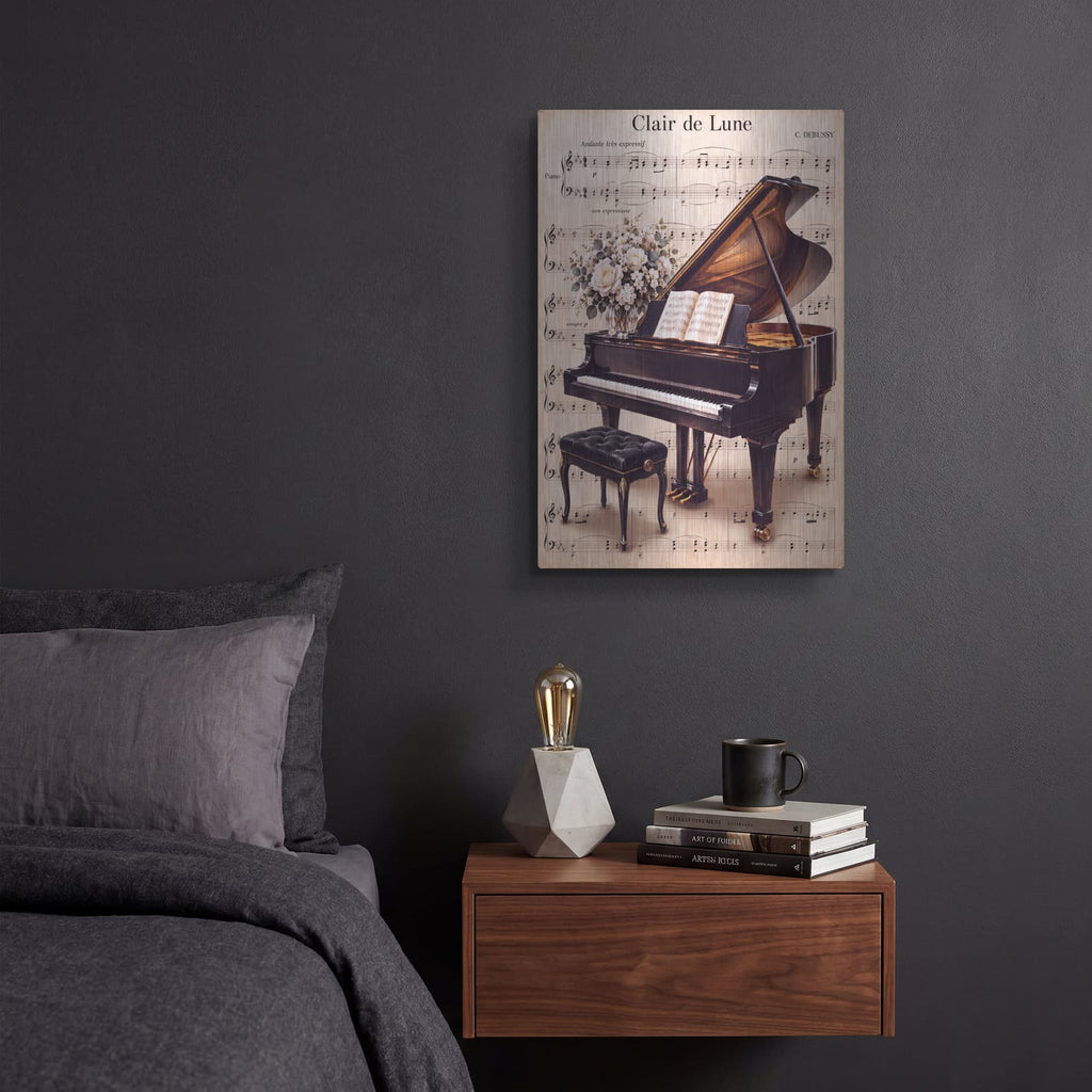 'Grand Piano in Bloom' by Veve – Metal Wall Art, 12x16 room view