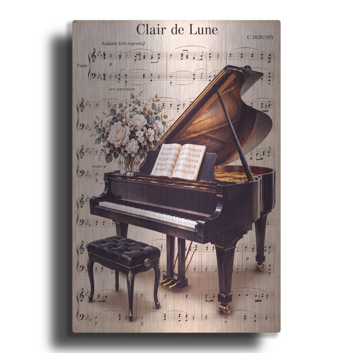 'Grand Piano in Bloom' by Veve – Metal Wall Art