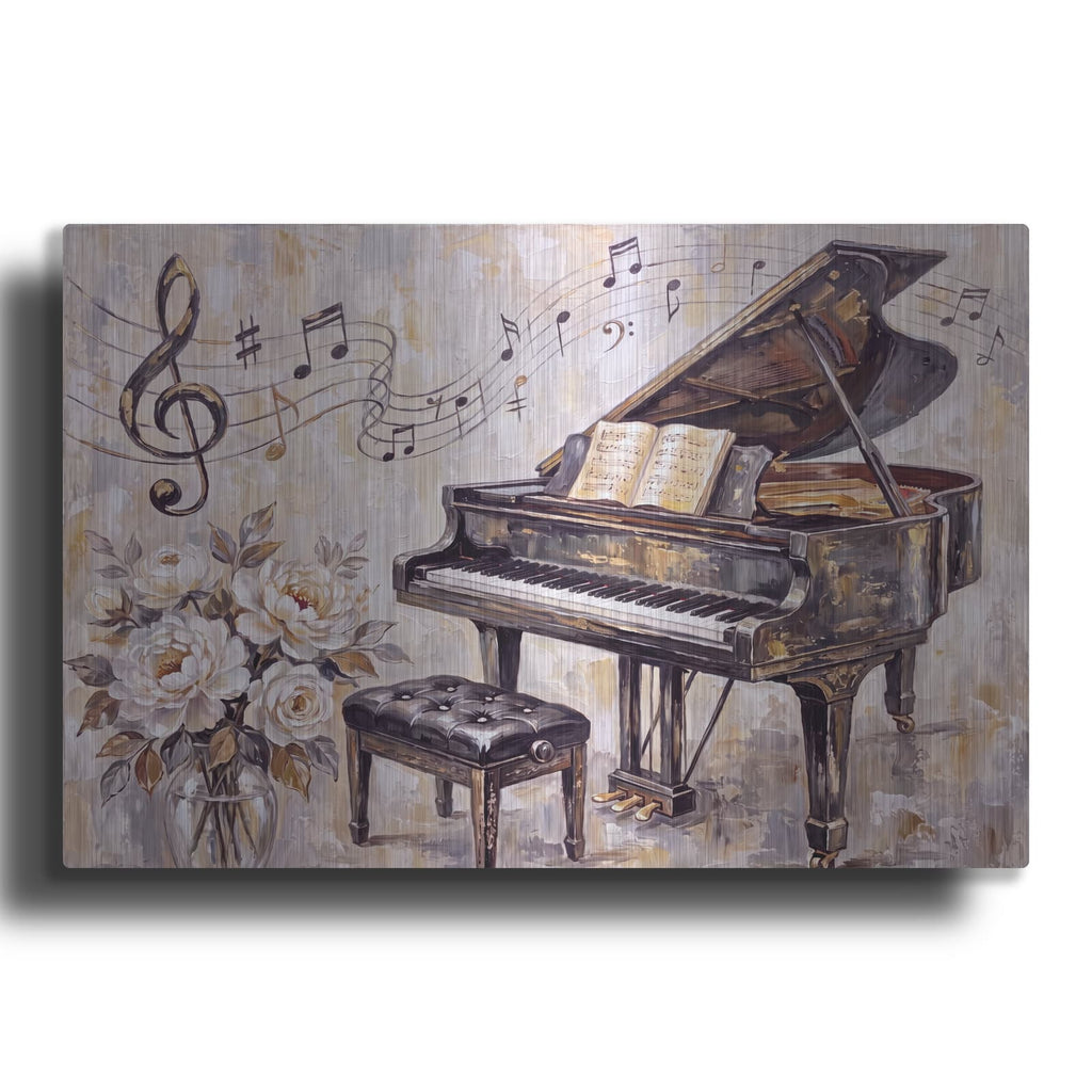 'Grand Piano — Ivory and Gold Harmony' by Veve – Metal Wall Art