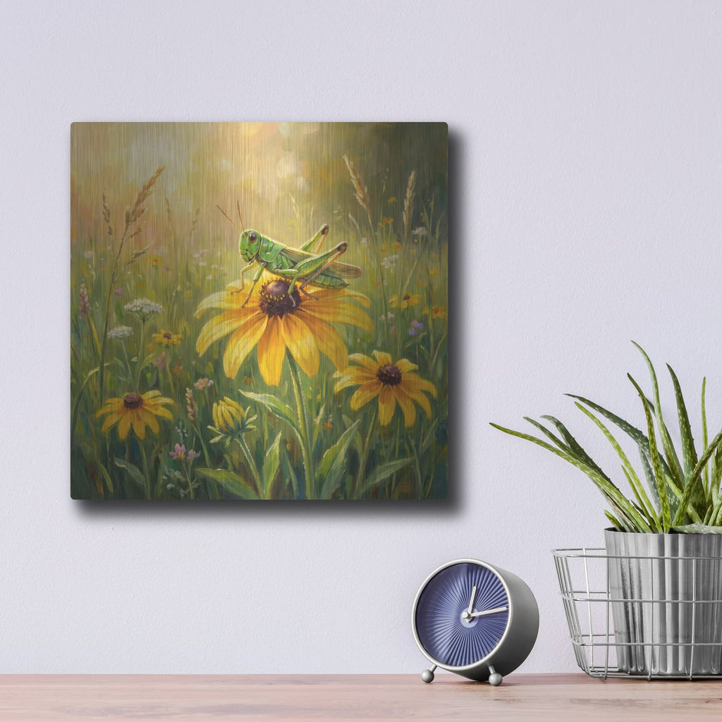 'Grasshopper and Black Eyed Susan' by Veve – Metal Wall Art, 12x12 room view