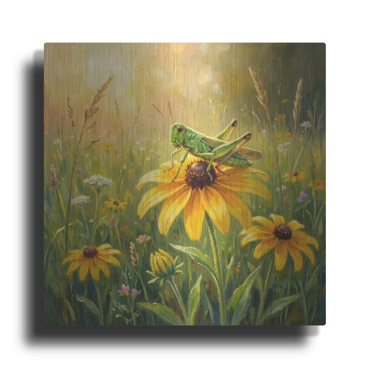'Grasshopper and Black Eyed Susan' by Veve – Metal Wall Art