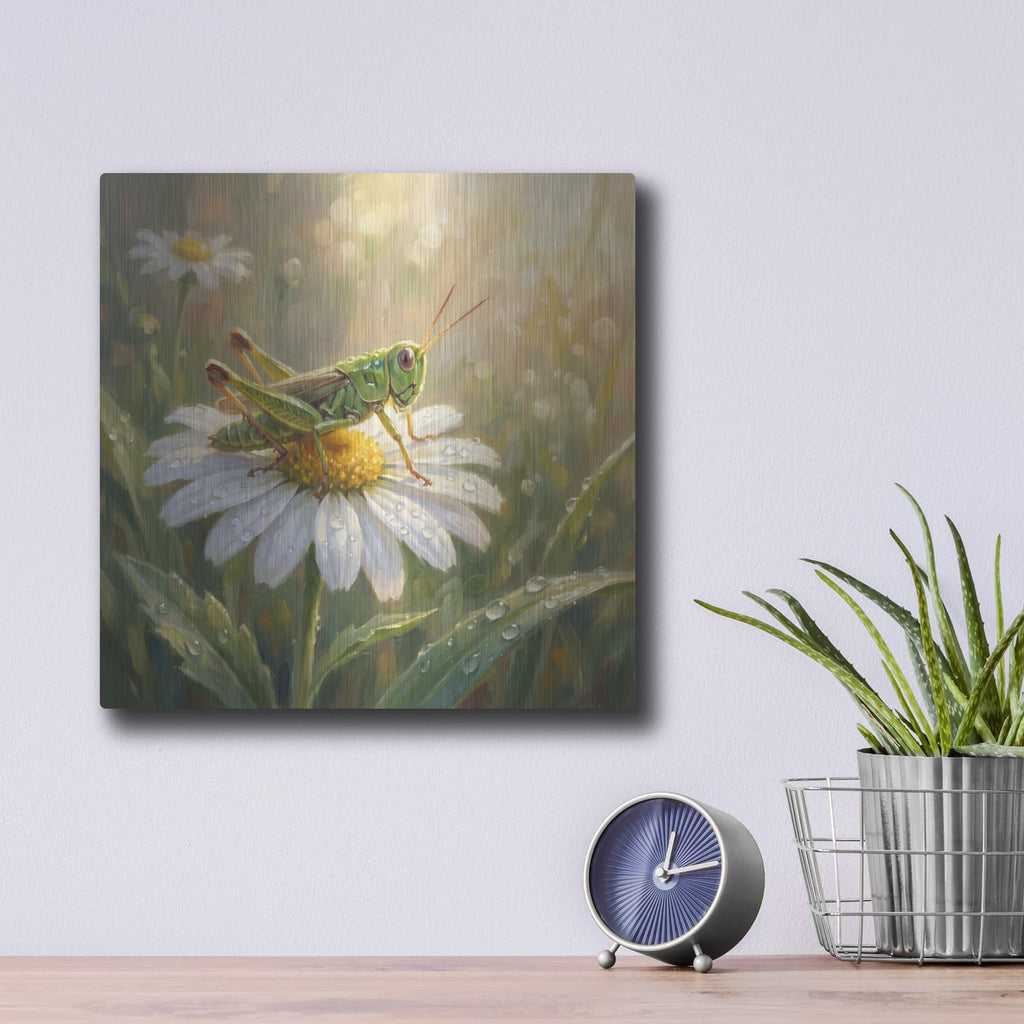 'Grasshopper and Daisy' by Veve – Metal Wall Art, 12x12 room view