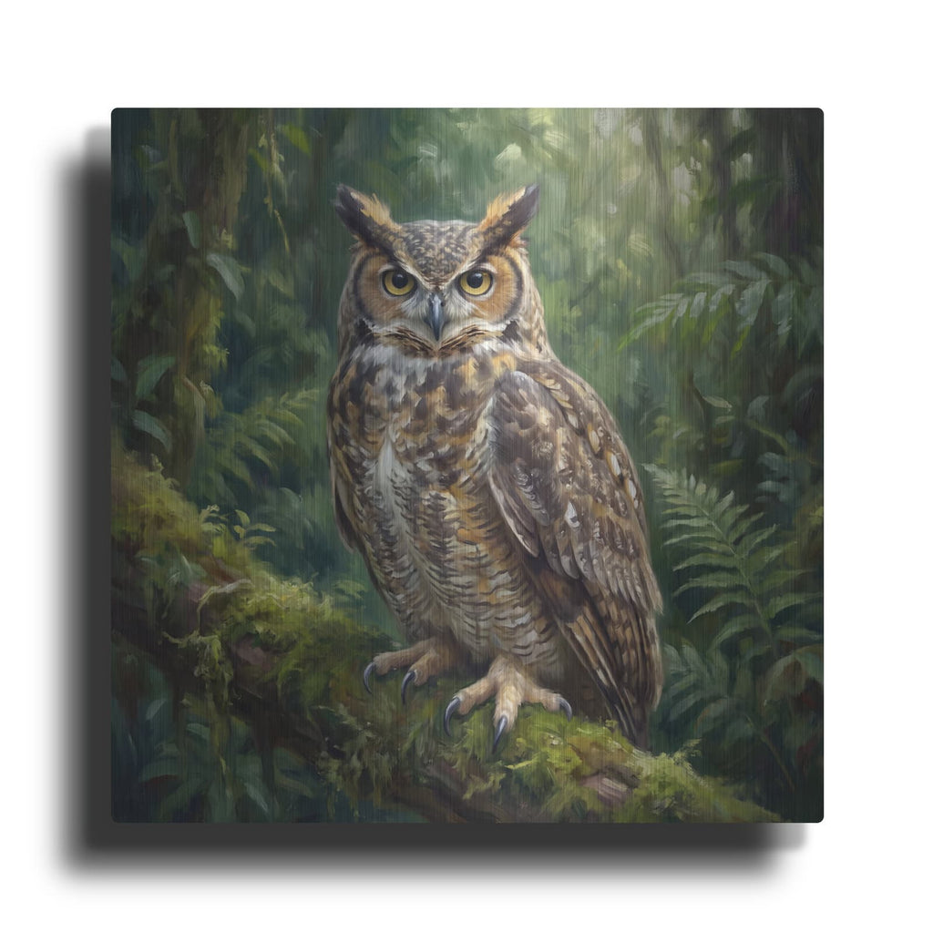'Great Horned Owl in Deep Forest' by Veve – Metal Wall Art