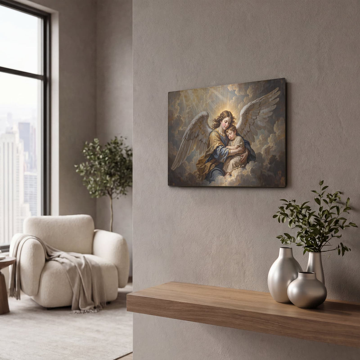 'Guardian Angel Protection' by Veve – Metal Wall Art, 16x12 room view