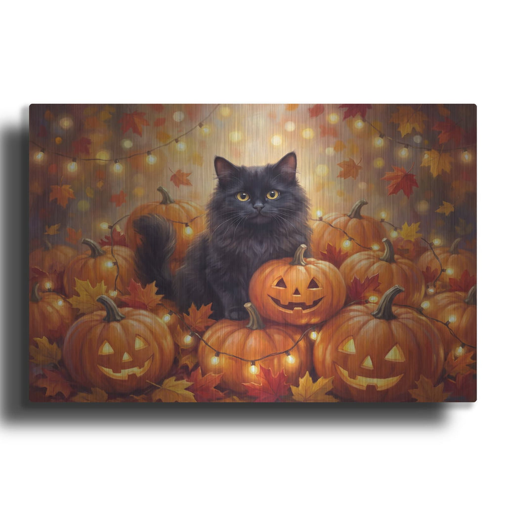 'Halloween Black Cat and Pumpkins' by Veve – Metal Wall Art