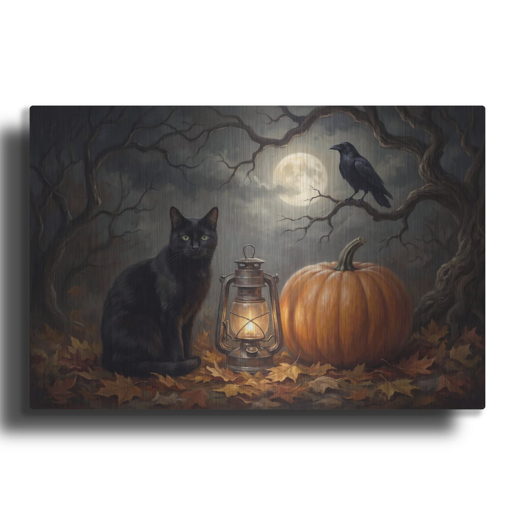 'Halloween Black Cat and Raven' by Veve – Metal Wall Art