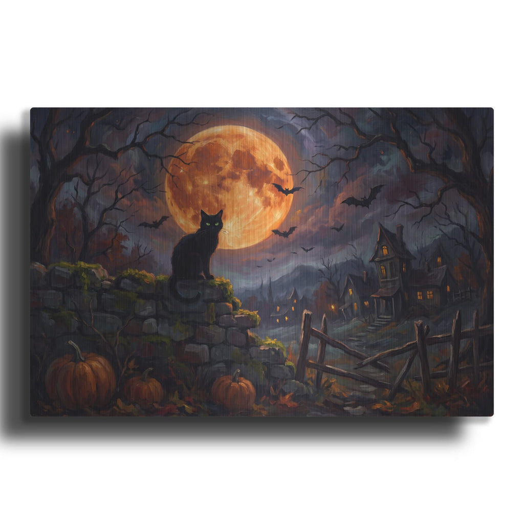 'Halloween Black Cat Full Moon' by Veve – Metal Wall Art