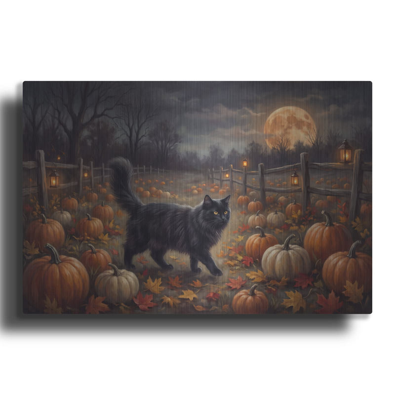 'Halloween Cat Pumpkin Patch' by Veve – Metal Wall Art
