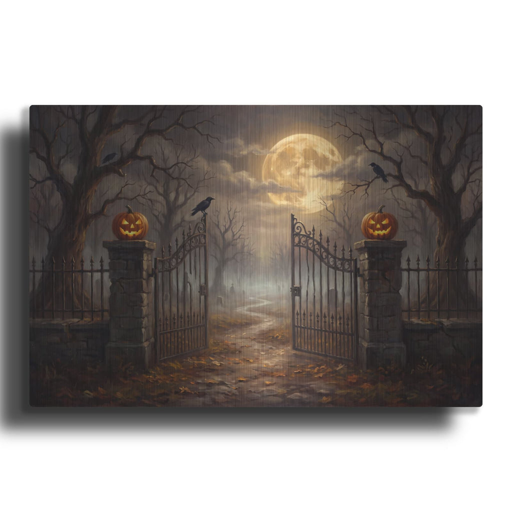 'Halloween Cemetery Gate' by Veve – Metal Wall Art