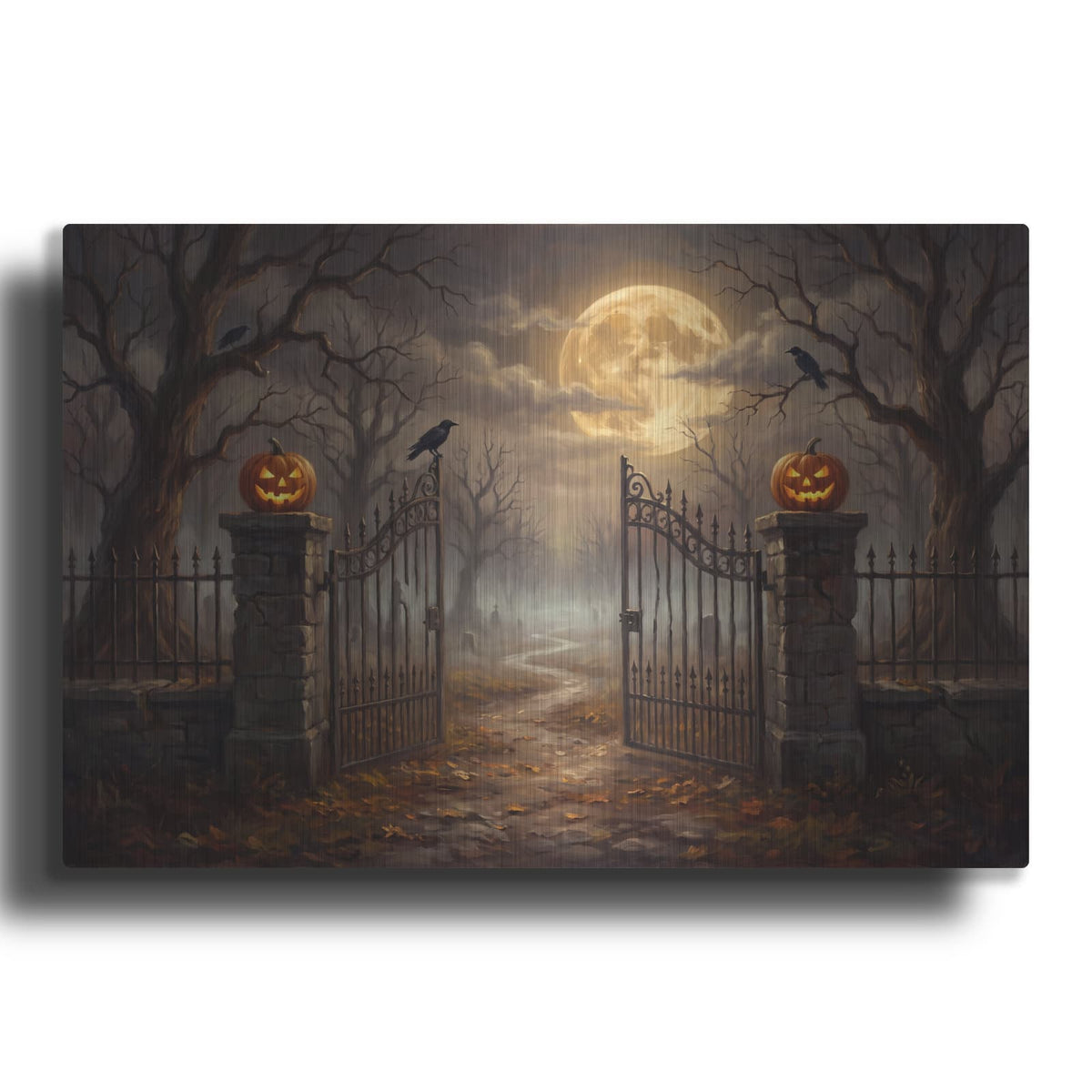 'Halloween Cemetery Gate' by Veve – Metal Wall Art