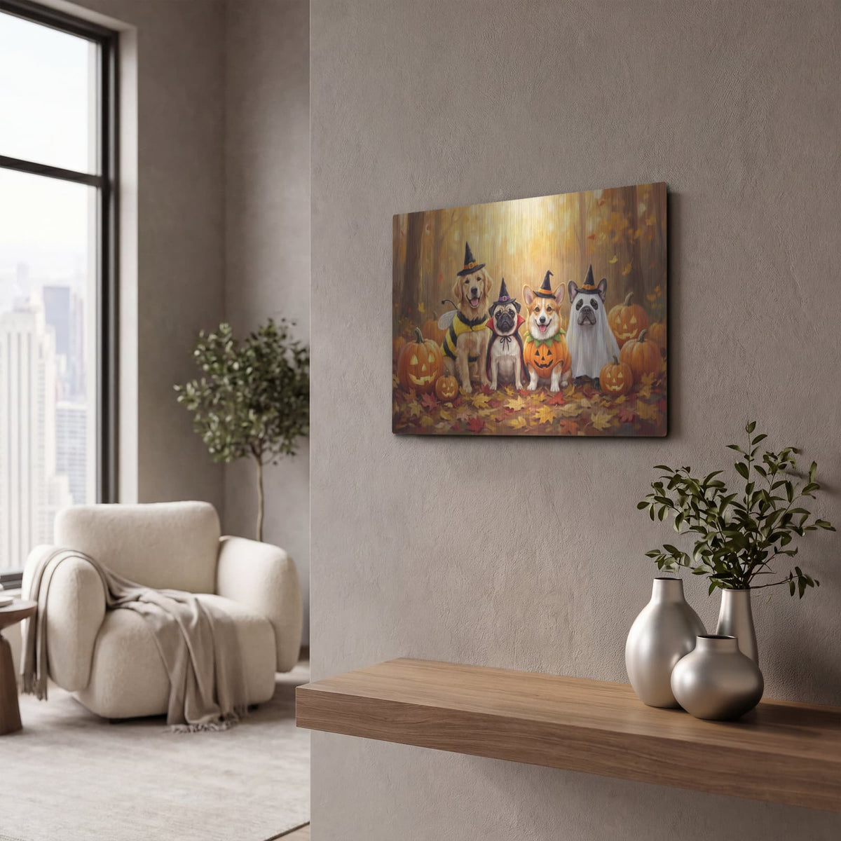 'Halloween Dogs in Costumes' by Veve – Metal Wall Art, 16x12 room view