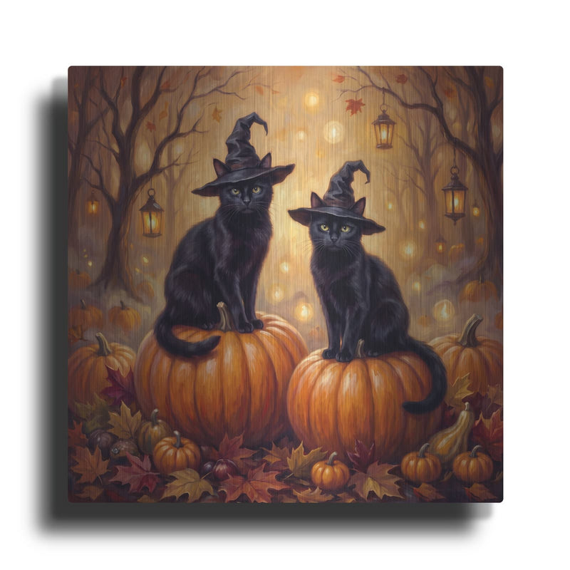 'Halloween Double Trouble Twin Witch Cats' by Veve – Metal Wall Art