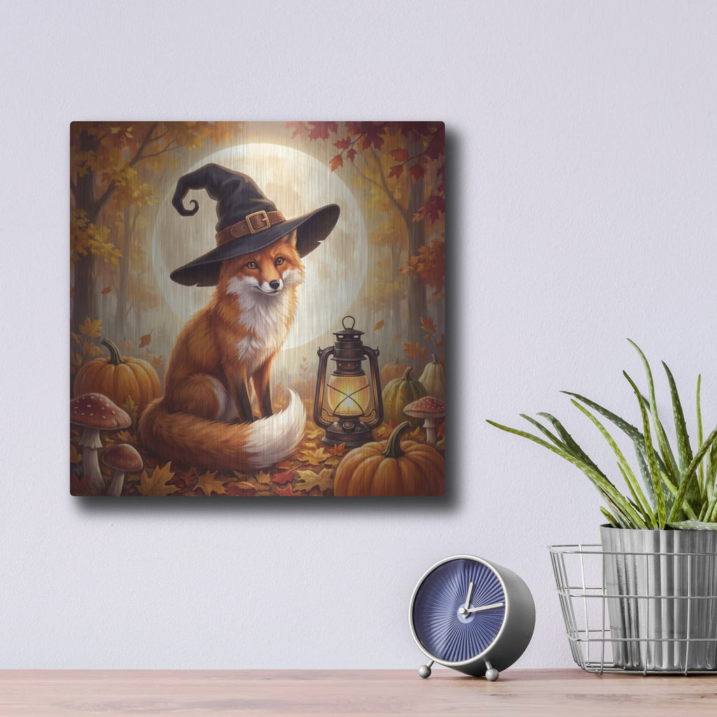 'Halloween Fox Witch' by Veve – Metal Wall Art, 12x12 room view