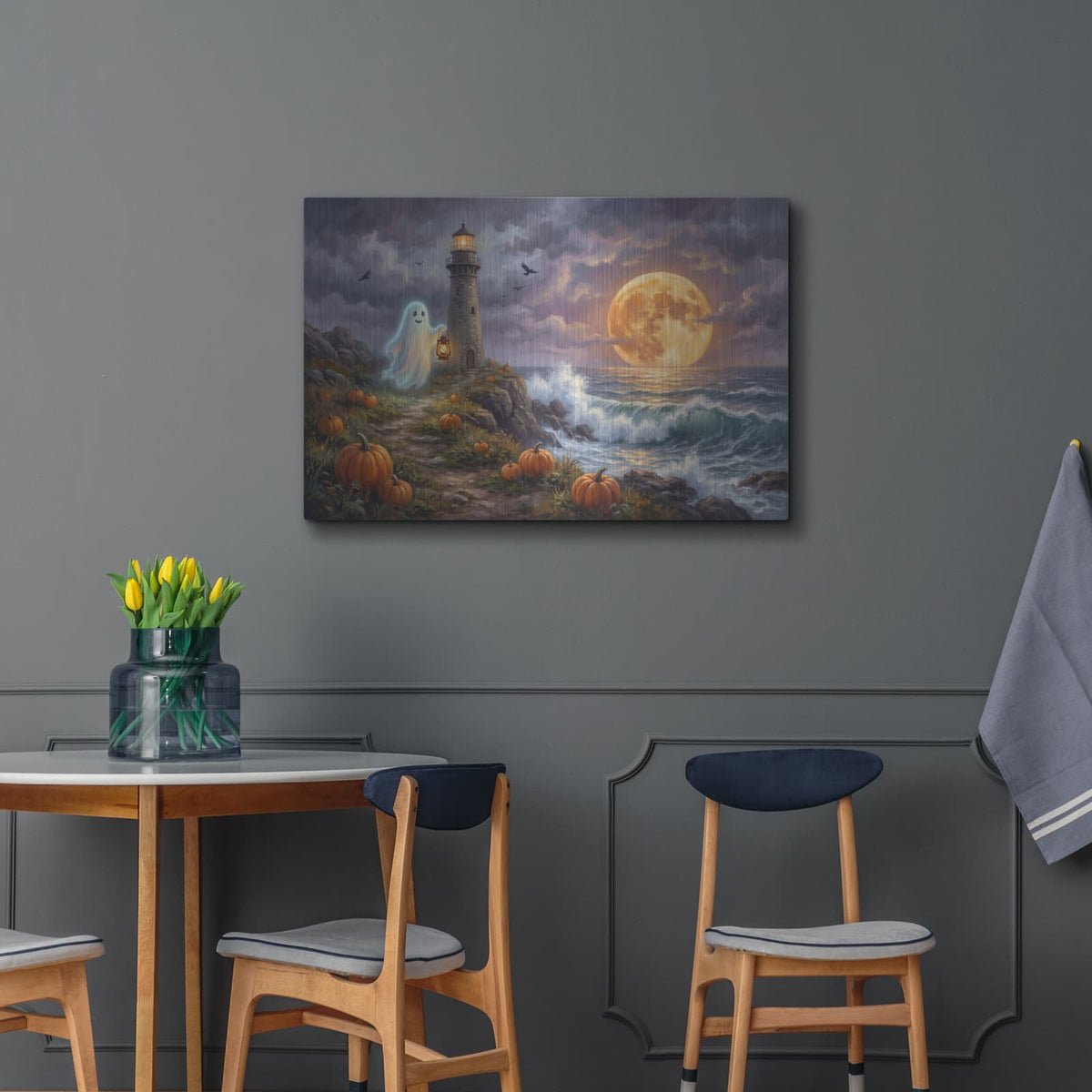 'Halloween Ghost Lighthouse' by Veve – Metal Wall Art, 36x24 room view