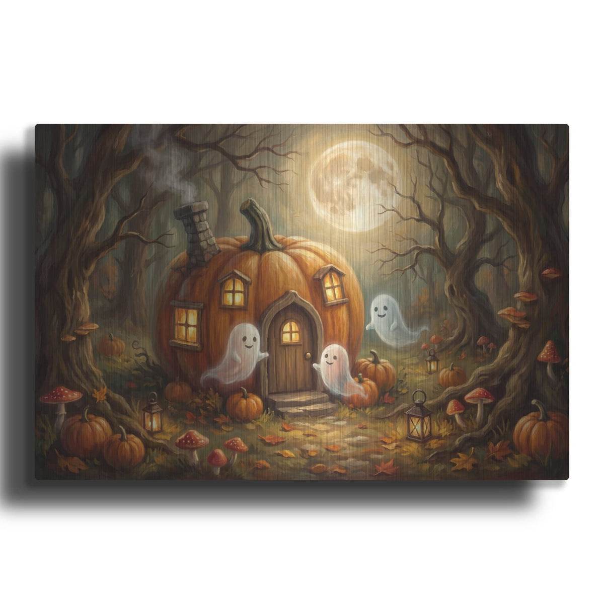 'Halloween Ghost Pumpkin House' by Veve – Metal Wall Art