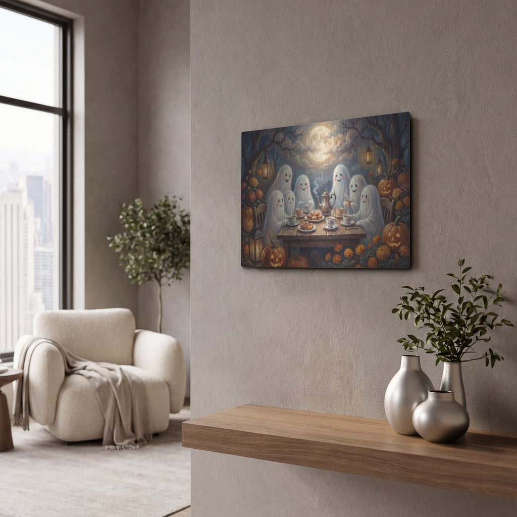 'Halloween Ghost Tea Party' by Veve – Metal Wall Art, 16x12 room view