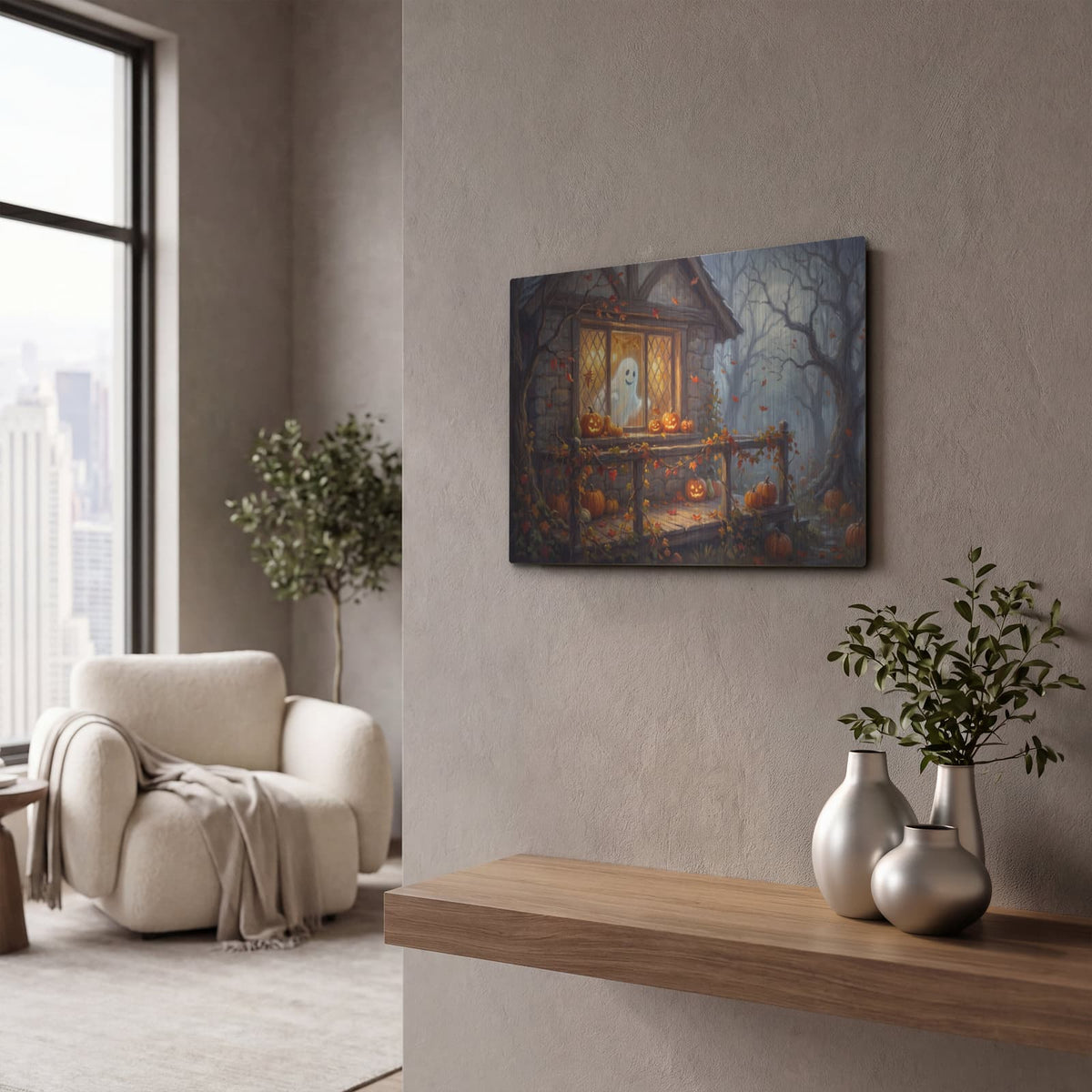 'Halloween Ghost' by Veve – Metal Wall Art, 16x12 room view