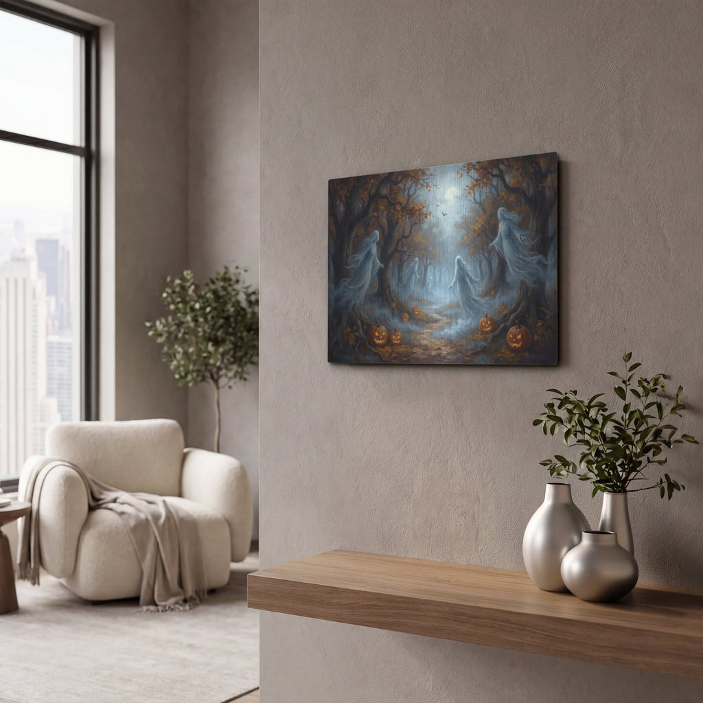 'Halloween Ghostly Forest' by Veve – Metal Wall Art, 16x12 room view