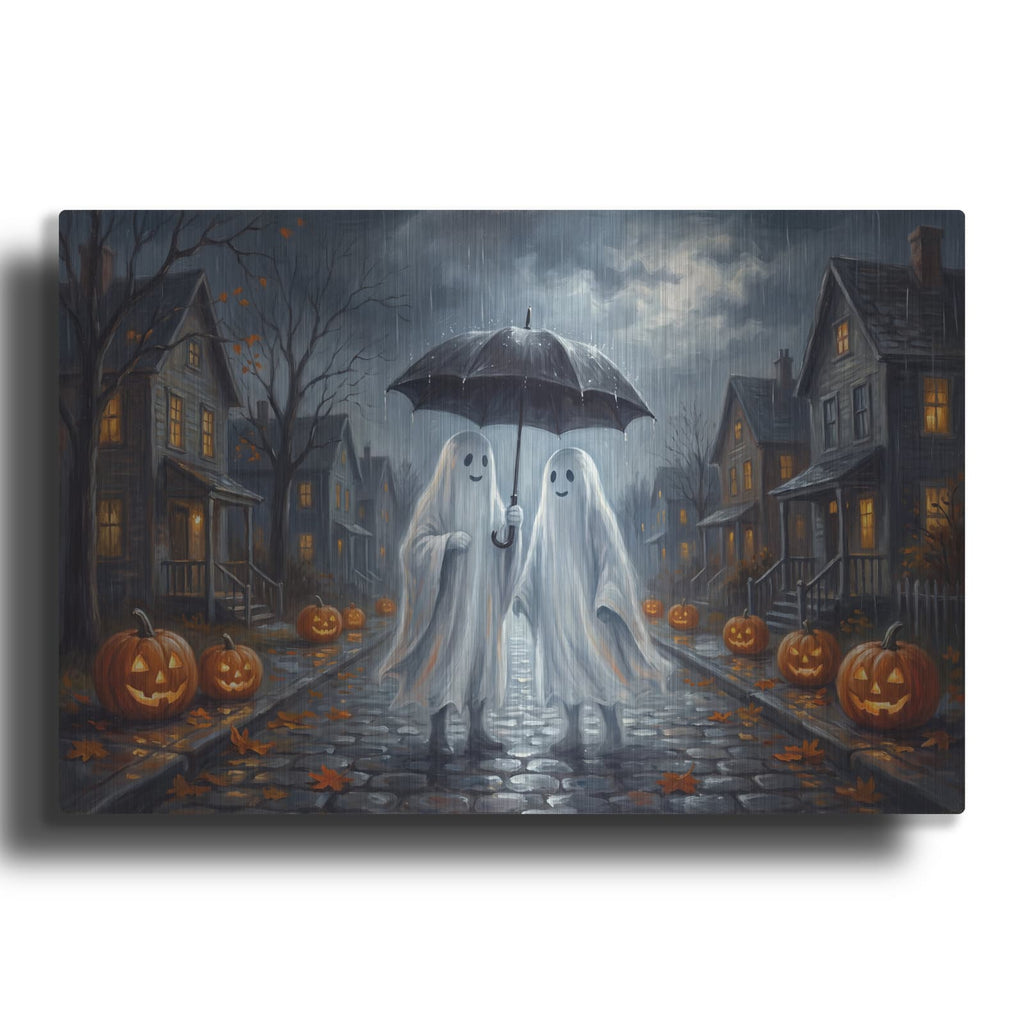 'Halloween Ghosts Under Umbrella' by Veve – Metal Wall Art