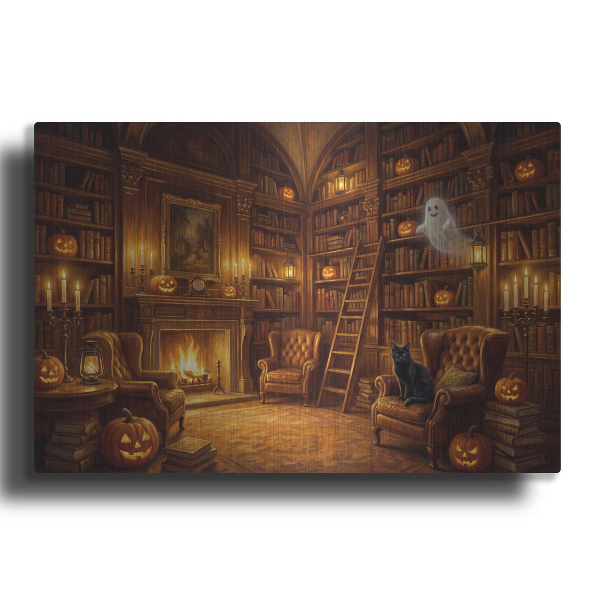 'Halloween Haunted Library' by Veve – Metal Wall Art