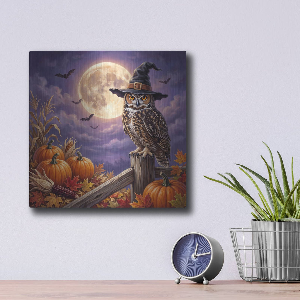 'Halloween Owl' by Veve – Metal Wall Art, 12x12 room view