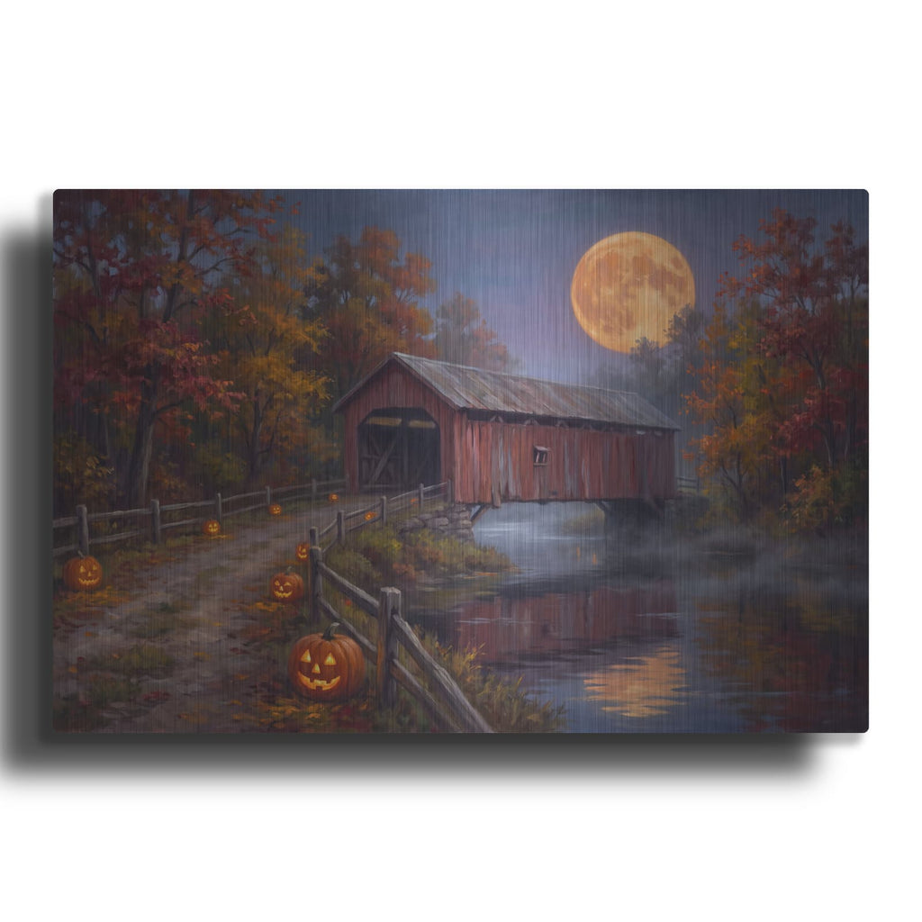 'Halloween Pumpkin Covered Bridge' by Veve – Metal Wall Art