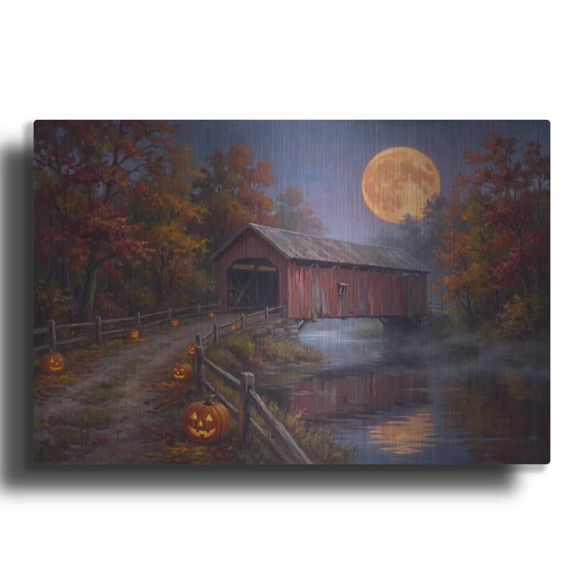 'Halloween Pumpkin Covered Bridge' by Veve – Metal Wall Art