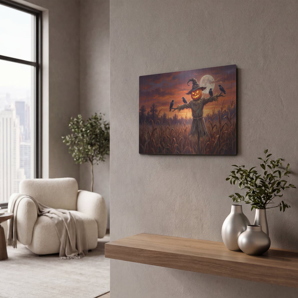 'Halloween Pumpkin Scarecrow' by Veve – Metal Wall Art, 16x12 room view