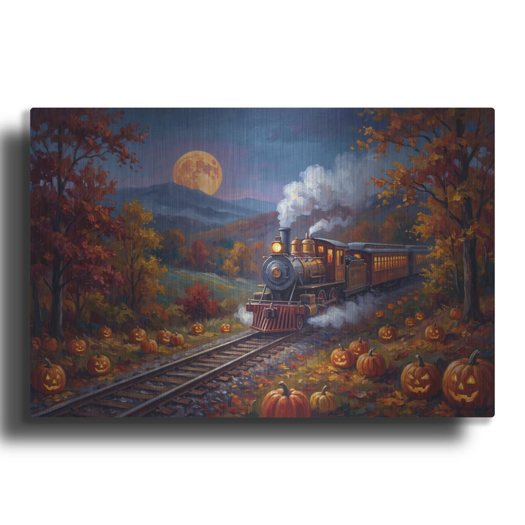 'Halloween Pumpkin Train' by Veve – Metal Wall Art