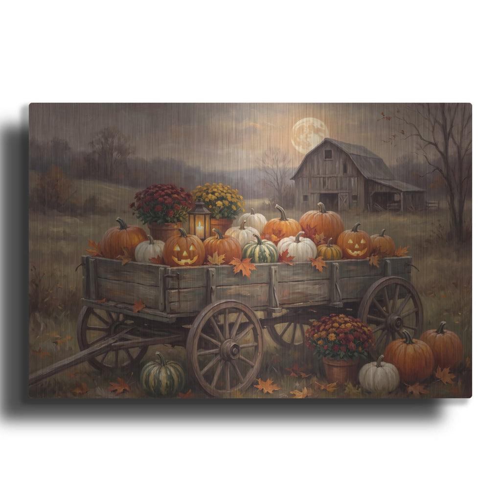 'Halloween Pumpkin Wagon' by Veve – Metal Wall Art