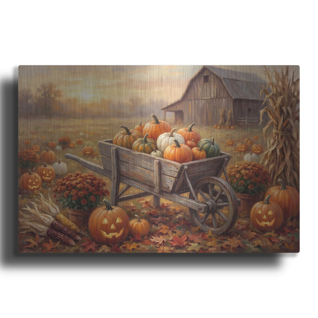 'Halloween Pumpkin Wheelbarrow' by Veve – Metal Wall Art