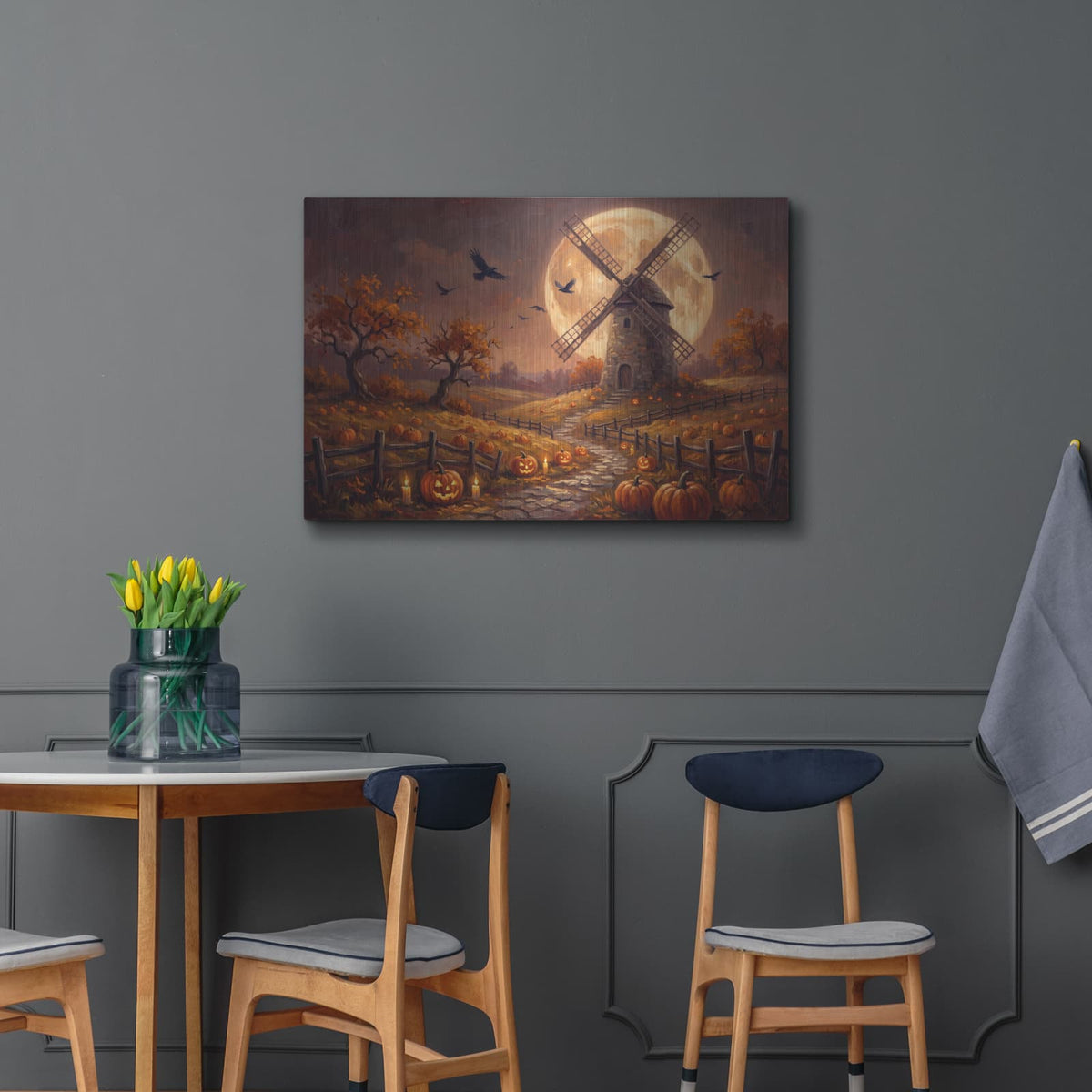'Halloween Pumpkin Windmill' by Veve – Metal Wall Art, 36x24 room view