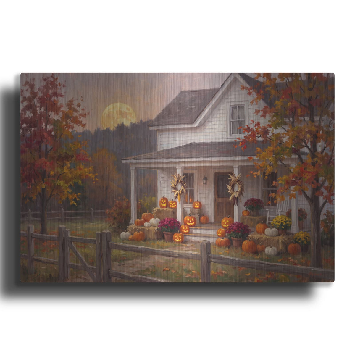'Halloween Pumpkins Farmhouse' by Veve – Metal Wall Art