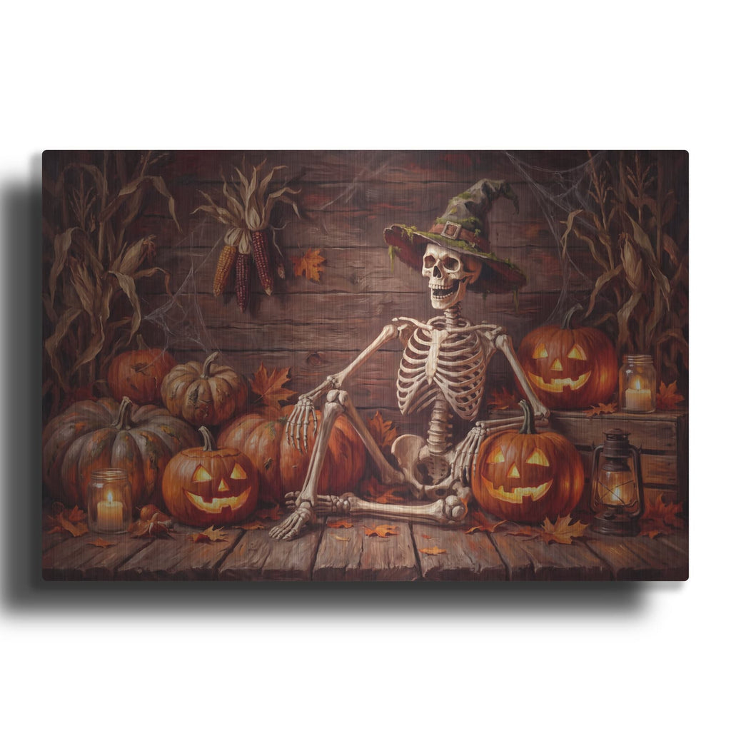 'Halloween Skeleton Pumpkins' by Veve – Metal Wall Art