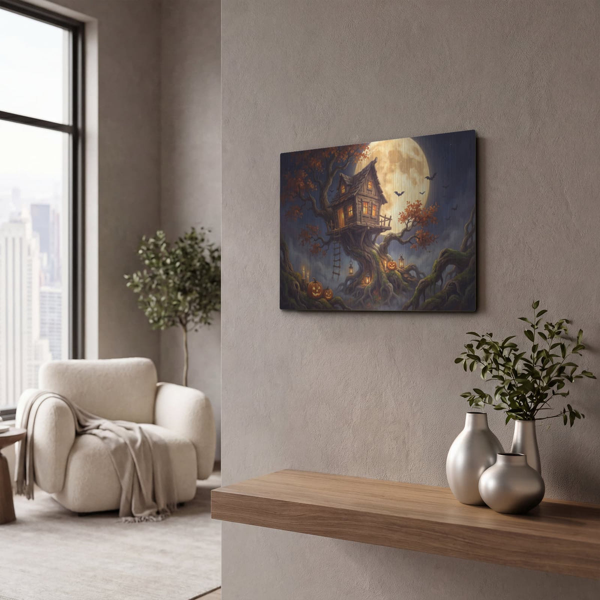 'Halloween Treehouse' by Veve – Metal Wall Art, 16x12 room view