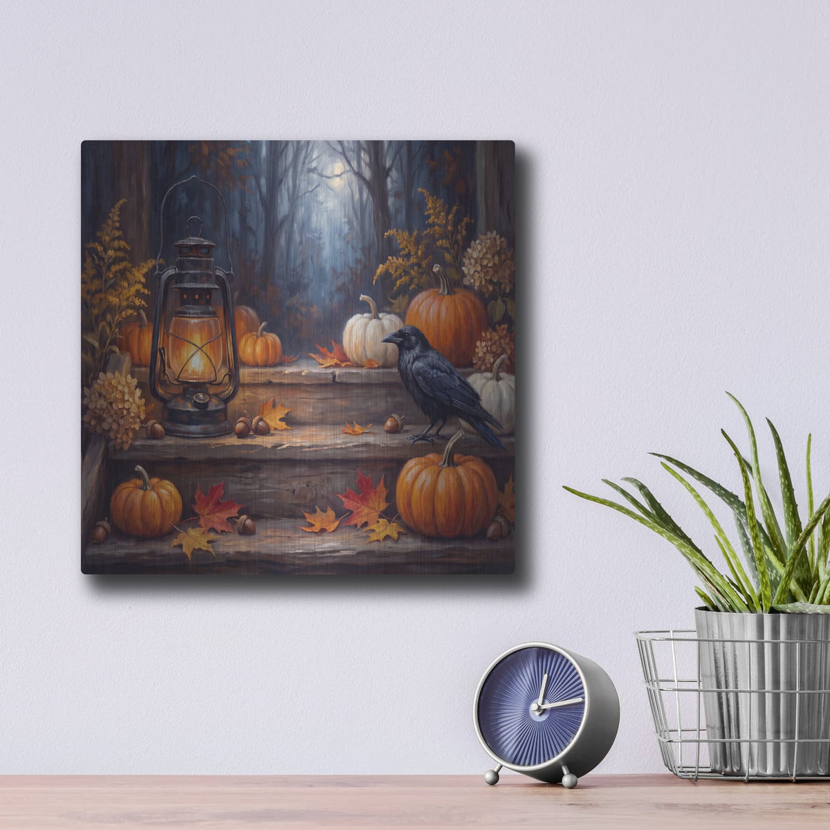 'Halloween Vintage Lantern' by Veve – Metal Wall Art, 12x12 room view