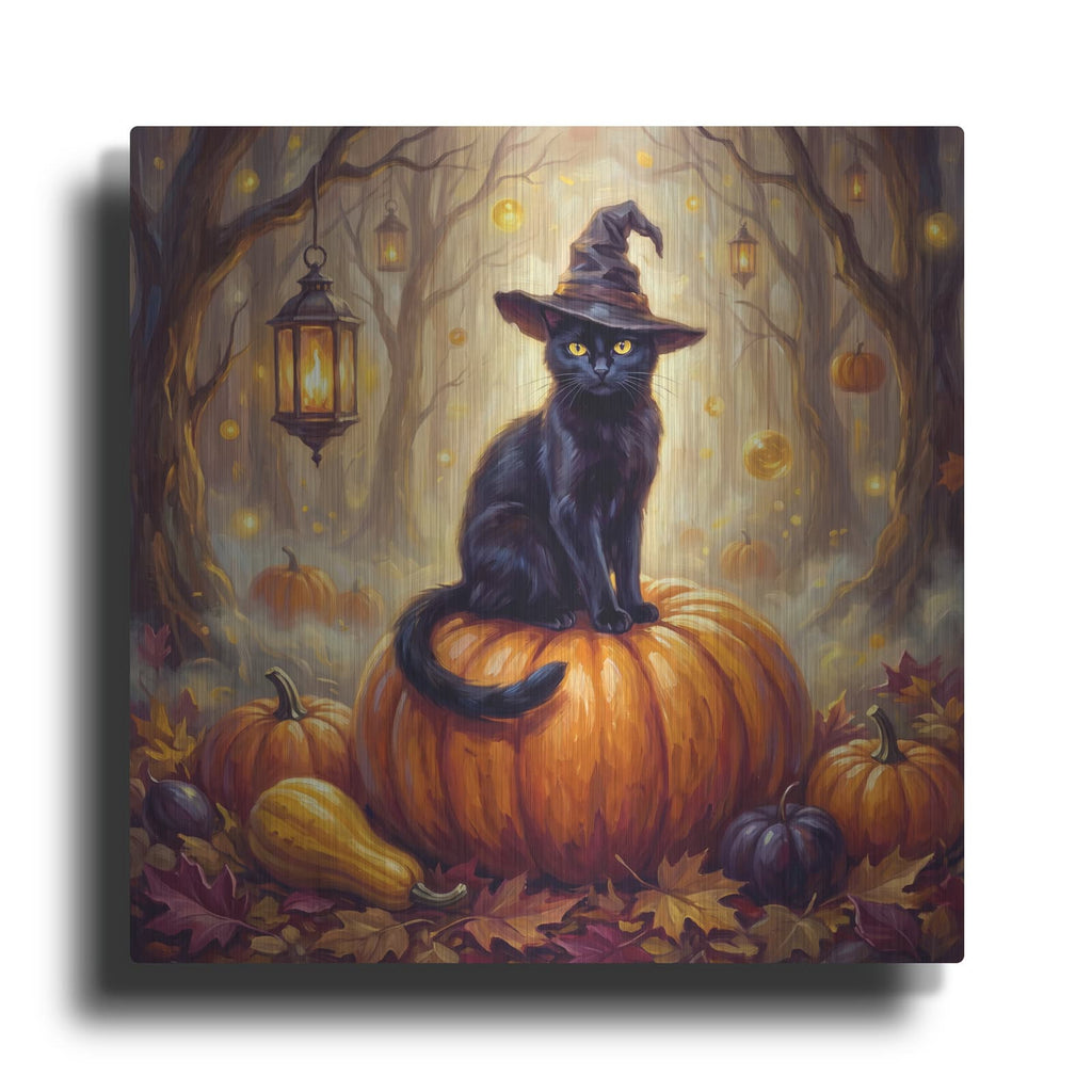 'Halloween Witch Cat and Pumpkin' by Veve – Metal Wall Art