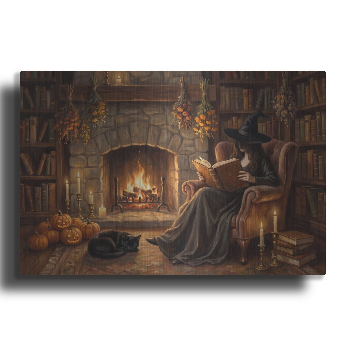 'Halloween Witch Reading' by Veve – Metal Wall Art
