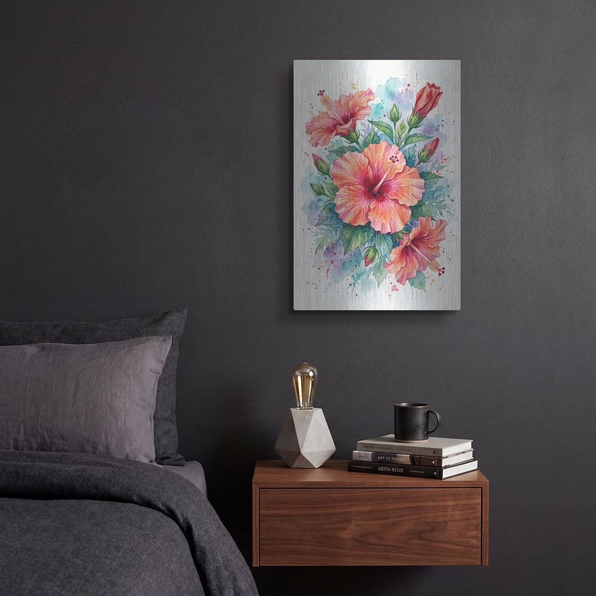 'Hibiscus Coral Bloom' by Veve – Metal Wall Art, 12x16 room view