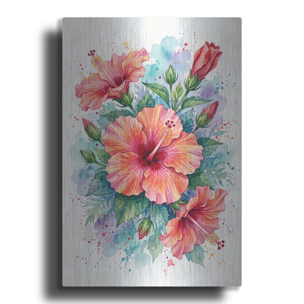'Hibiscus Coral Bloom' by Veve – Metal Wall Art