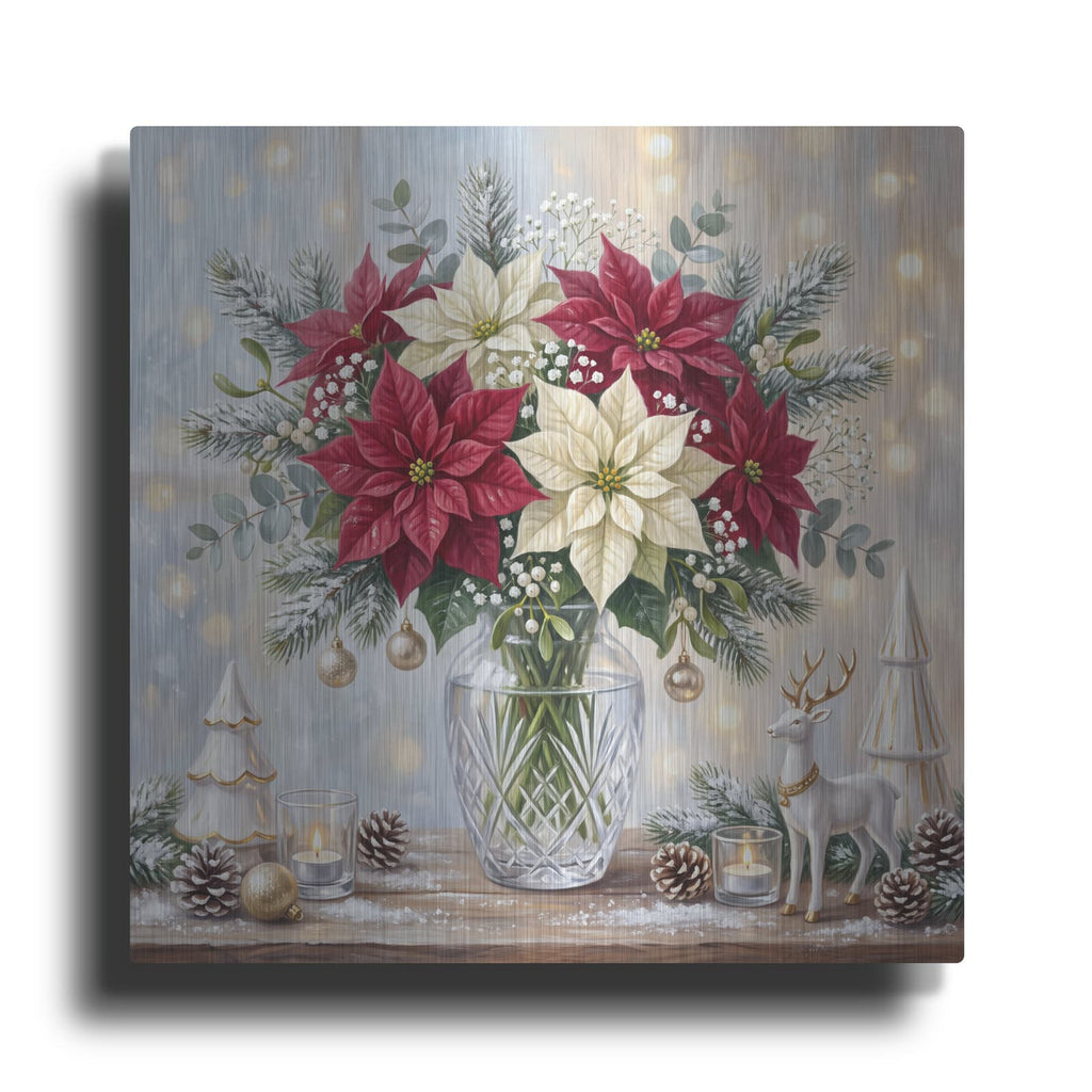 'Holiday Poinsettia Glow' by Veve – Metal Wall Art