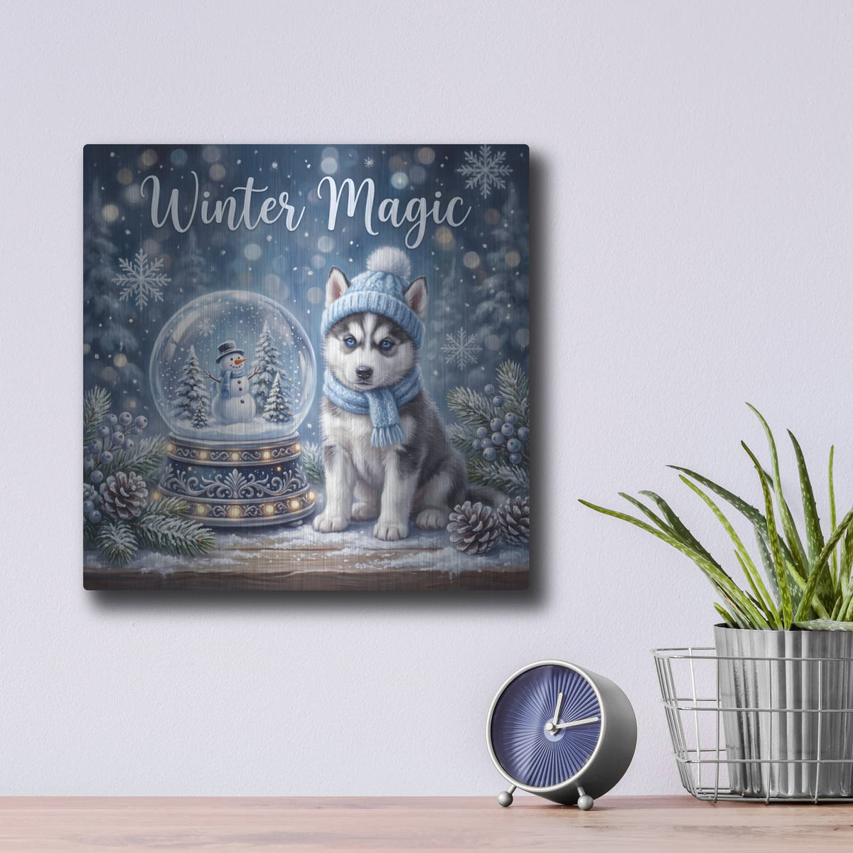 'Husky Winter Magic' by Veve – Metal Wall Art, 12x12 room view