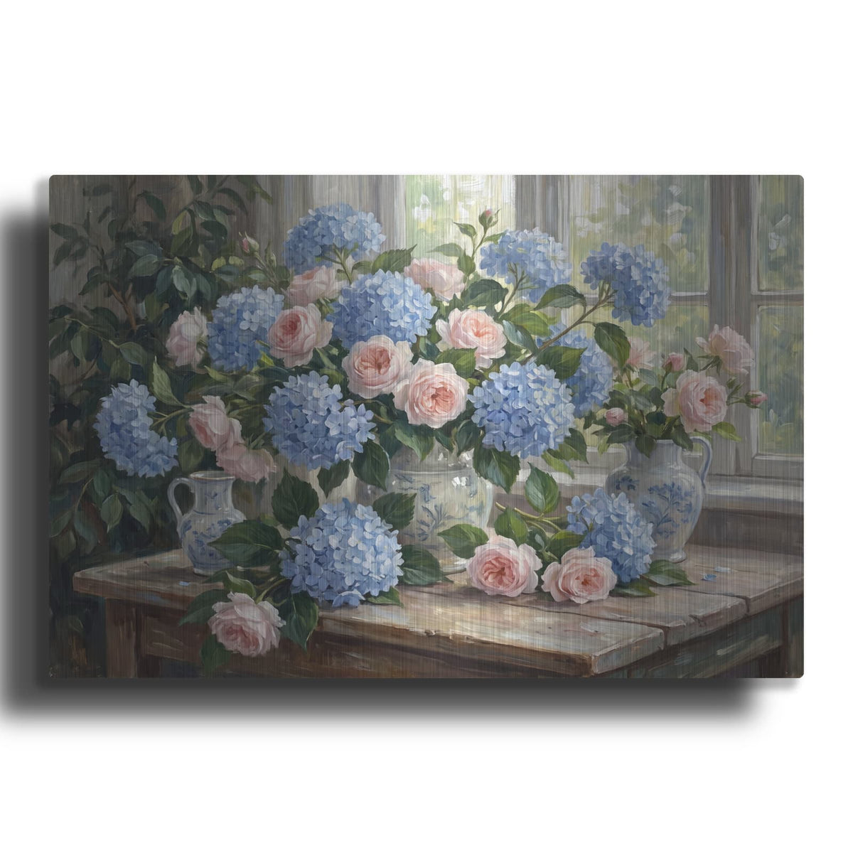 'Hydrangea and Rose Garden' by Veve – Metal Wall Art