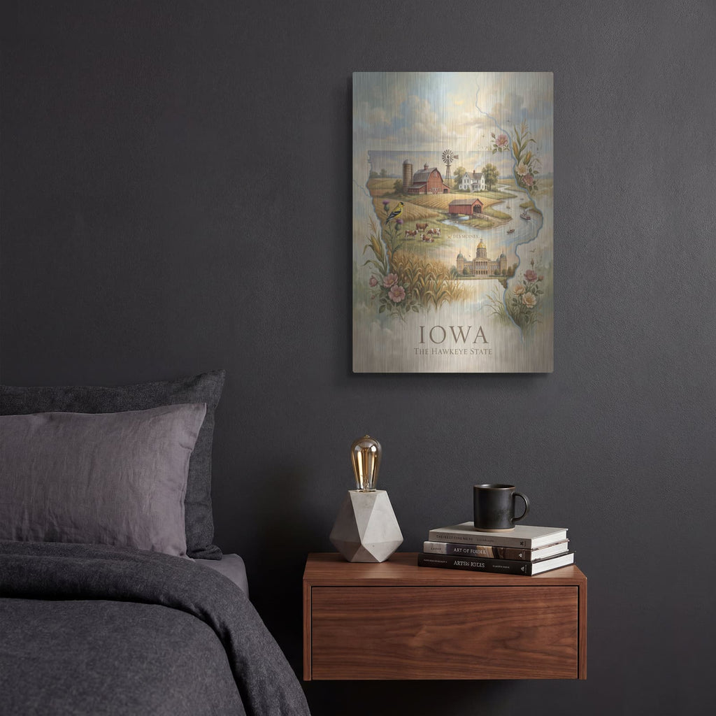 'Iowa The Hawkeye State' by Veve – Metal Wall Art, 12x16 room view