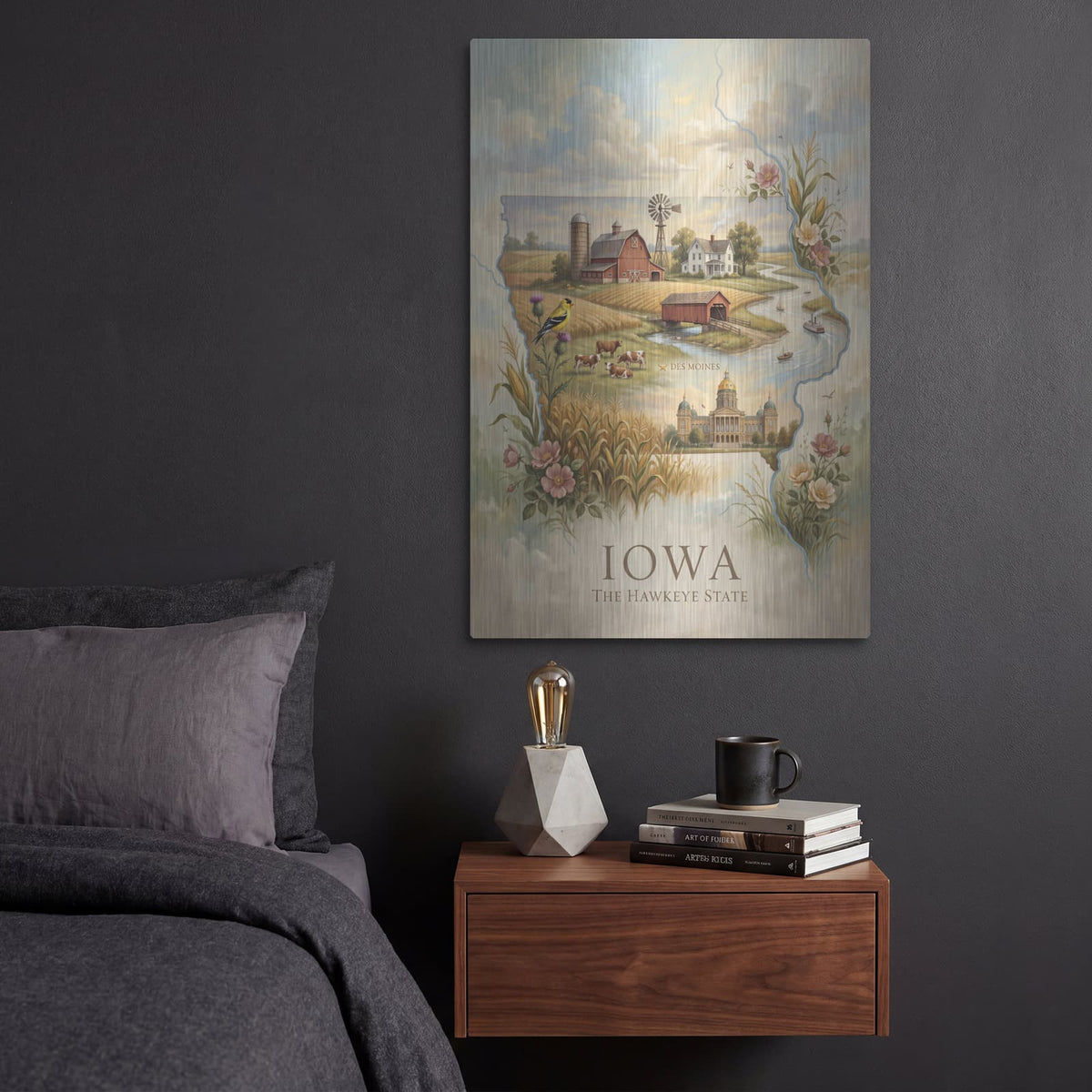 'Iowa The Hawkeye State' by Veve – Metal Wall Art, 16x24 room view