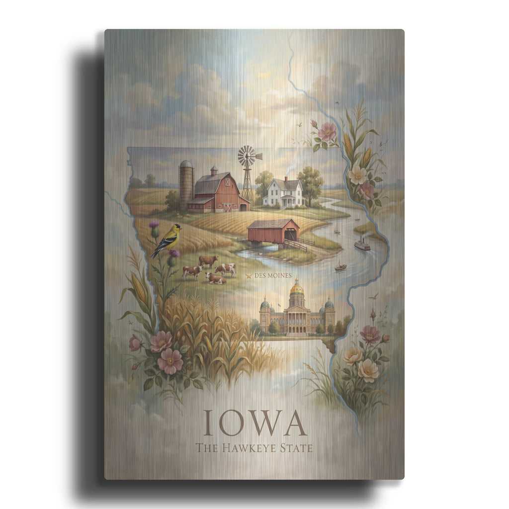 'Iowa The Hawkeye State' by Veve – Metal Wall Art