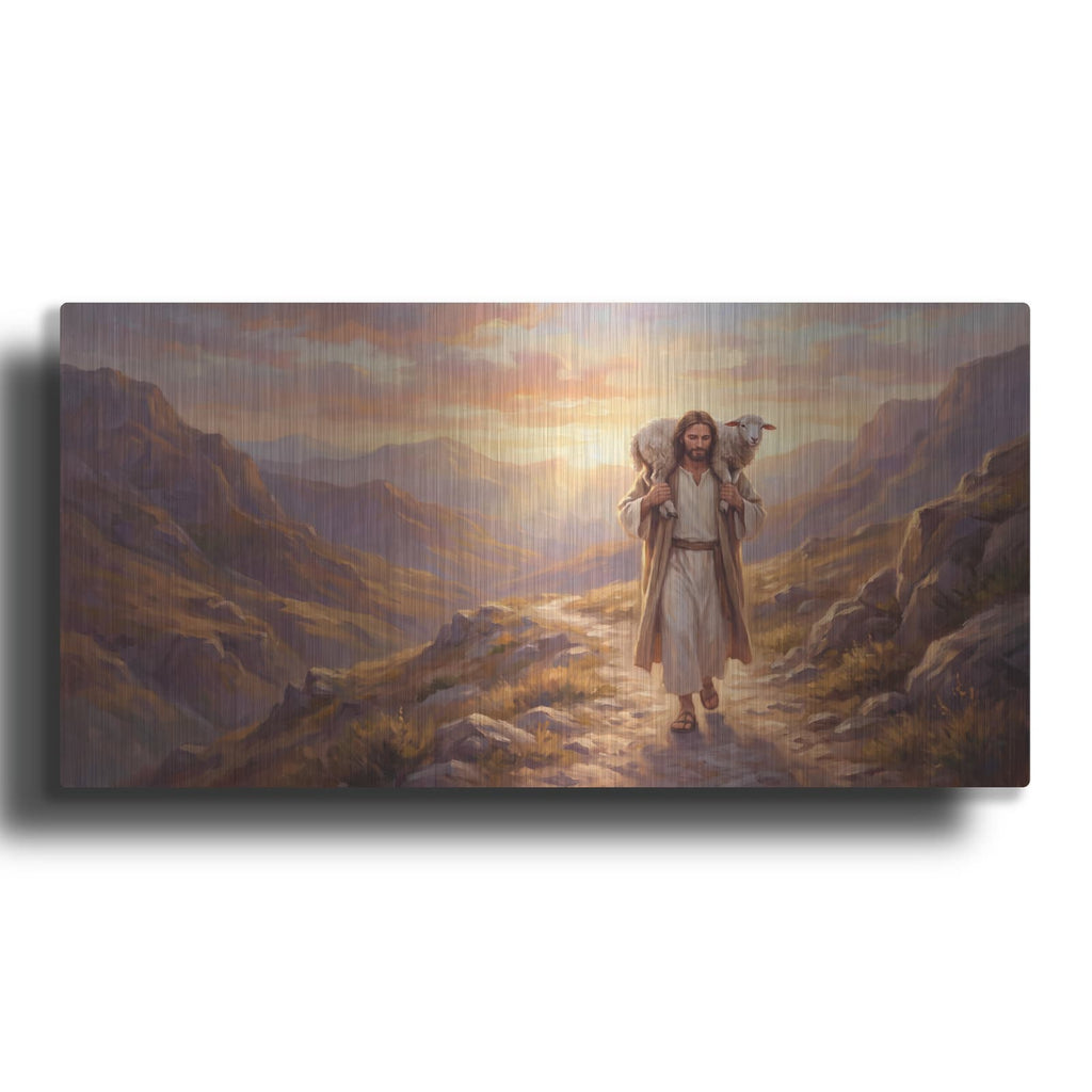 'Jesus and Lost Sheep' by Veve – Metal Wall Art